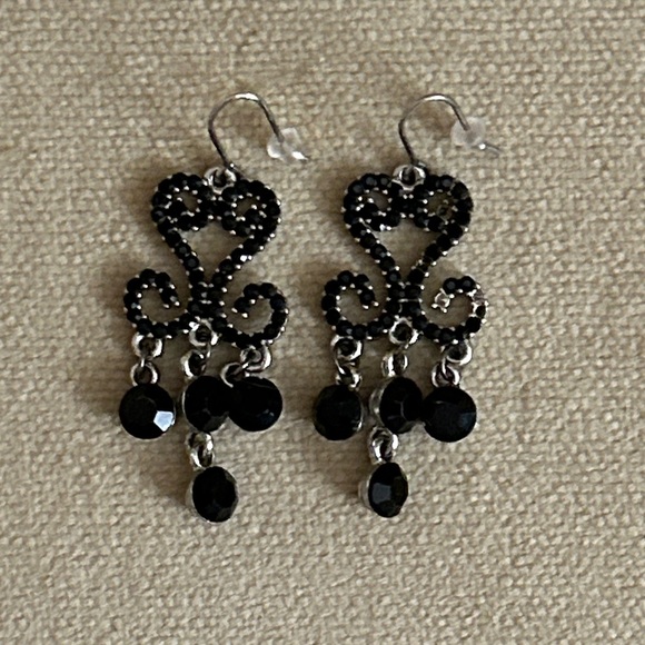 Jewelry - Elegant Black Beaded Chandelier Earrings